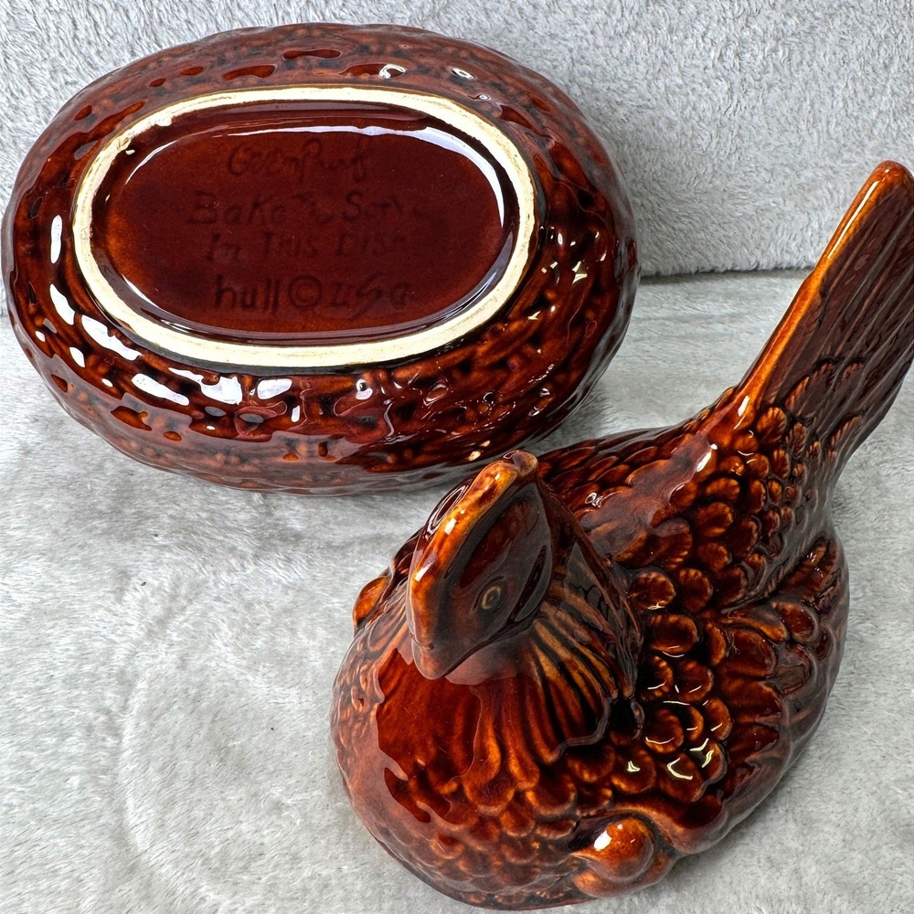 Vintage Hull Pottery Brown Drip Hen on Nest Covered Casserole Dish USA - Picture 11 of 16